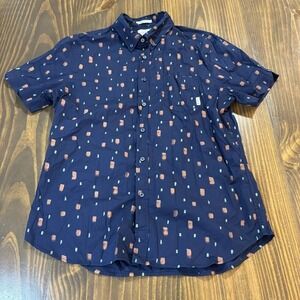 👕 Ben Sherman Men's Dash Print Shirt Large Marine Blue‎ Short Sleeve Button-Up